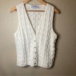 Vintage Cotton Forever Crochet Knit Cardigan Vest Boho Chic Coastal Cowgirl
